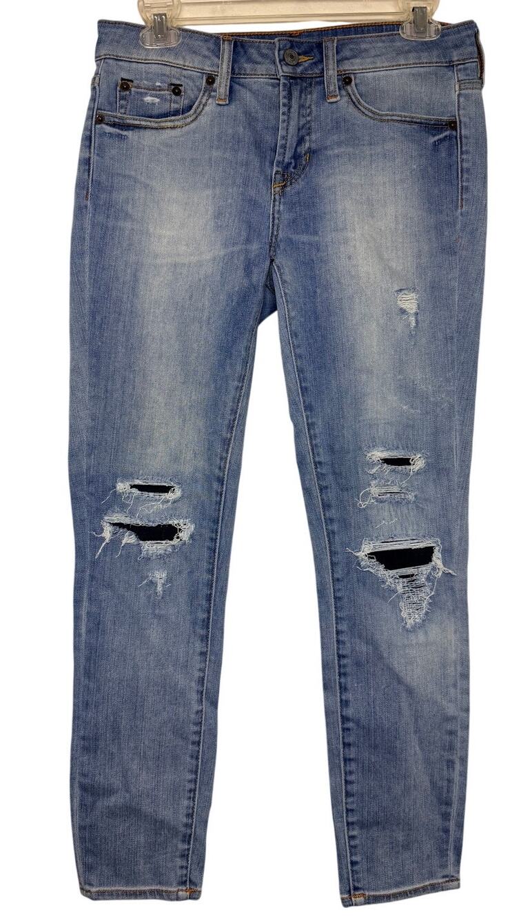 Jean Shop Patty Distressed Skinny Jeans Size 27 Medium Wash Stretch Denim